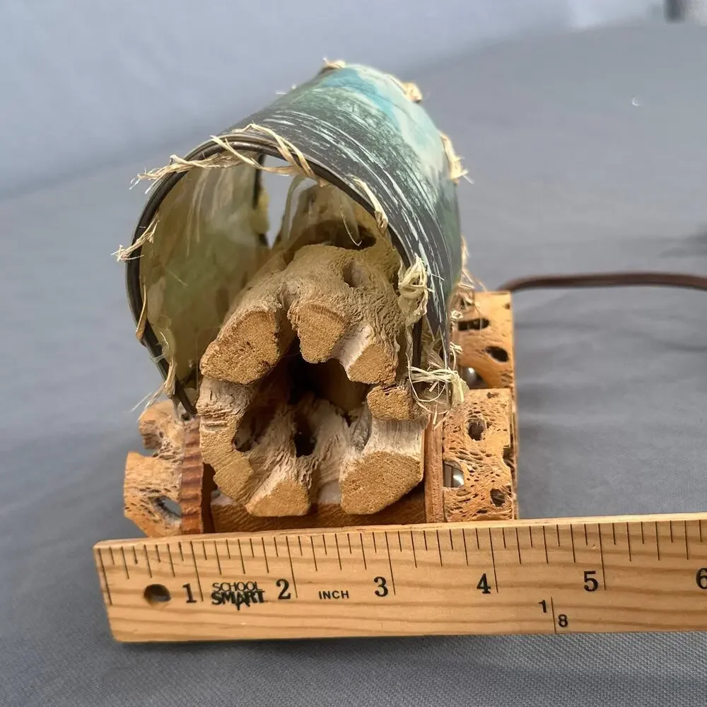 VTG Cholla Cactus Wood Covered Wagon Lamp 5